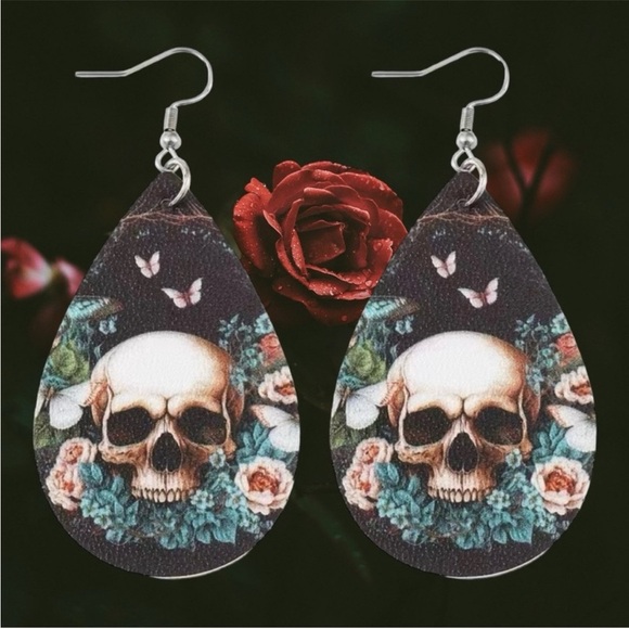 Colorful Skull Flower Pattern Teardrop Dangle Earrings 
Faux Fashion‎ Jewelry - Picture 1 of 9